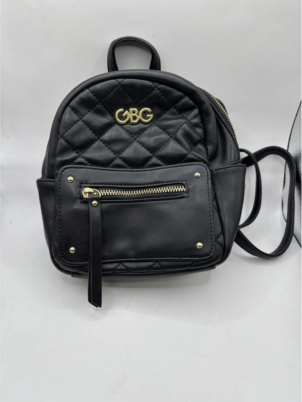 GBG Black Quilted Mini Backpack with Front Zip Pocket